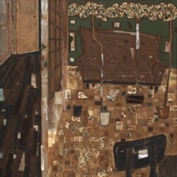 905×905mm、麻紙・岩絵具・箔・クレヨン・紅茶