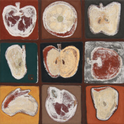 218×218mm、 麻紙・岩絵具・箔・クレヨン