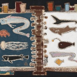 334×243mm、麻紙・岩絵具・箔・クレヨン