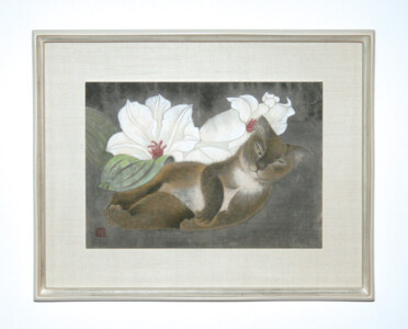 260 × 370 mm 額寸 534 × 424 mm
手漉楮紙(長谷川聡製作)・膠・墨・水干絵具・岩絵具・金属泥 400,000円