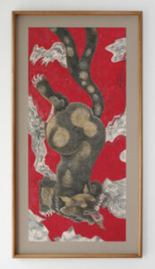 900 × 410 mm 額寸 1048 × 558 mm
手漉楮紙(長谷川聡製作)・膠・墨・水干絵具・岩絵具・金属泥・金属箔 720,000円