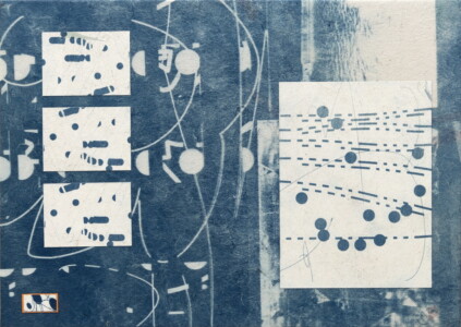 サインウェーブ/Sine wave 183×253㎜、楮紙,膠,顔料,サイアノタイプ+銀箔