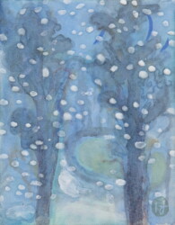 薄美濃紙、典具帖紙、墨、岩絵具、水干絵具、
色鉛筆、パステル、180×140mm、