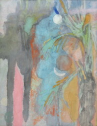 薄美濃紙、典具帖紙、墨、岩絵具、水干絵具、 色鉛筆、パステル、181×140mm、