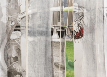 木製パネル、コピー用紙、和紙、墨、鉛筆、242×333mm、