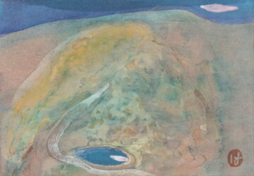 薄美濃紙、典具帖紙、墨、岩絵具、水干絵具、 色鉛筆、パステル、158×223mm、