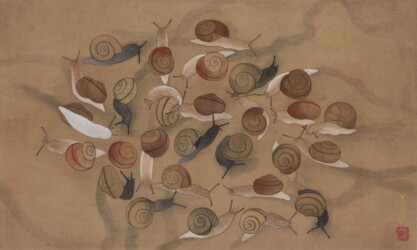 絹、天然顔料、墨、染料、膠、パネル、455×273mm、