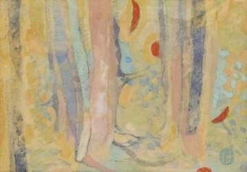 薄美濃紙、典具帖紙、墨、岩絵具、水干絵具、 色鉛筆、パステル、158×228mm、