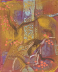 薄美濃紙、典具帖紙、墨、岩絵具、水干絵具、色鉛筆、パステル、274×222mm、