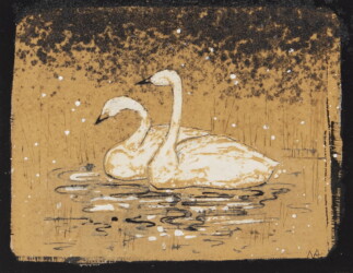 雲肌麻紙、岩絵の具、顔料、膠、140×180mm、