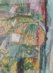 薄美濃紙、典具帖紙、墨、岩絵具、水干絵具、 色鉛筆、パステル、273×200mm、