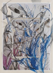 雲母麻紙、コピー用紙、オイルパステル、墨、鉛筆、ペン、455×333mm、