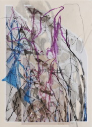 雲母麻紙、コピー用紙、オイルパステル、墨、鉛筆、ペン、455×333mm、