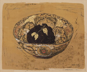 雲肌麻紙、岩絵の具、顔料、金属箔、膠、380×455mm、