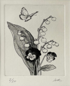 髙橋朝子「Flowers Ⅴ」版画紙、インク、120×85mm、額付¥8,800 髙橋朝子「Flowers Ⅴ」版画紙、インク、120×85mm、額付¥8,800