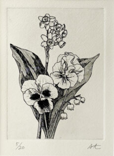髙橋朝子「Flowers Ⅳ」版画紙、インク、120×85mm、額付¥8,800 髙橋朝子「Flowers Ⅳ」版画紙、インク、120×85mm、¥8,800