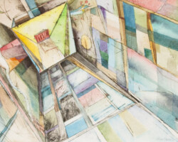 趙燁鑫「loft space」2025、水彩紙、油彩、水彩絵具、199×280mm、¥44,000(税込)