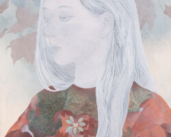 Yuna「華」2026、パネル、雲肌麻紙、岩絵の具、赤貝箔、410×320×15mm、SOLD OUT