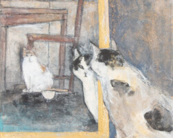 野口愉加「ボクが見てる」2026、高知麻紙、岩絵具、膠、金箔、273×220×20mm、¥38,500(税込)